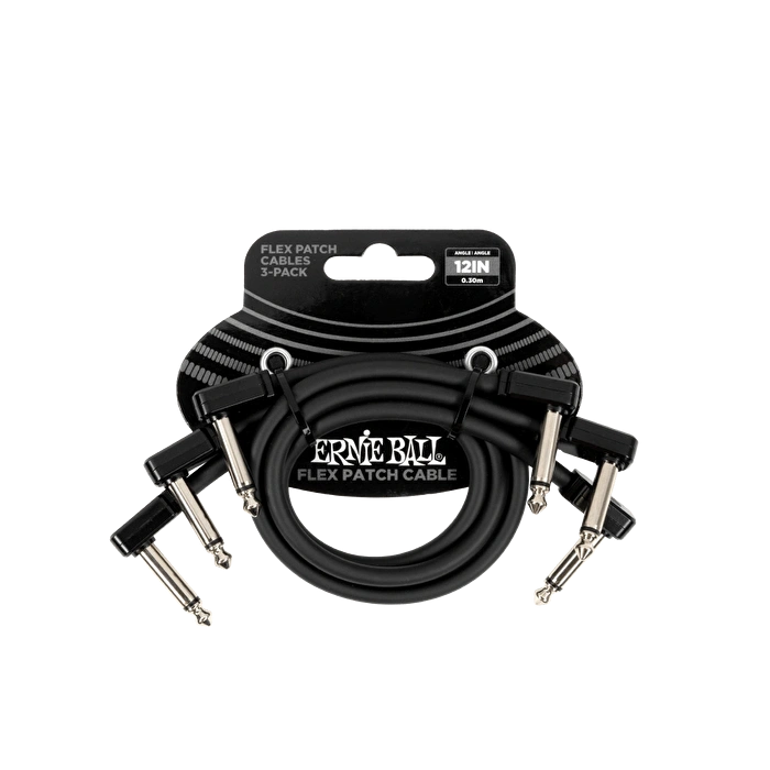 ERNIE BALL P06445 Flex Patch 12in- Cable -Black 3 Pack